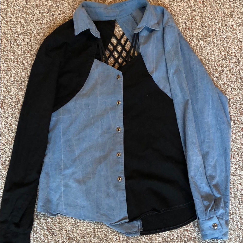 Button down multi color denim